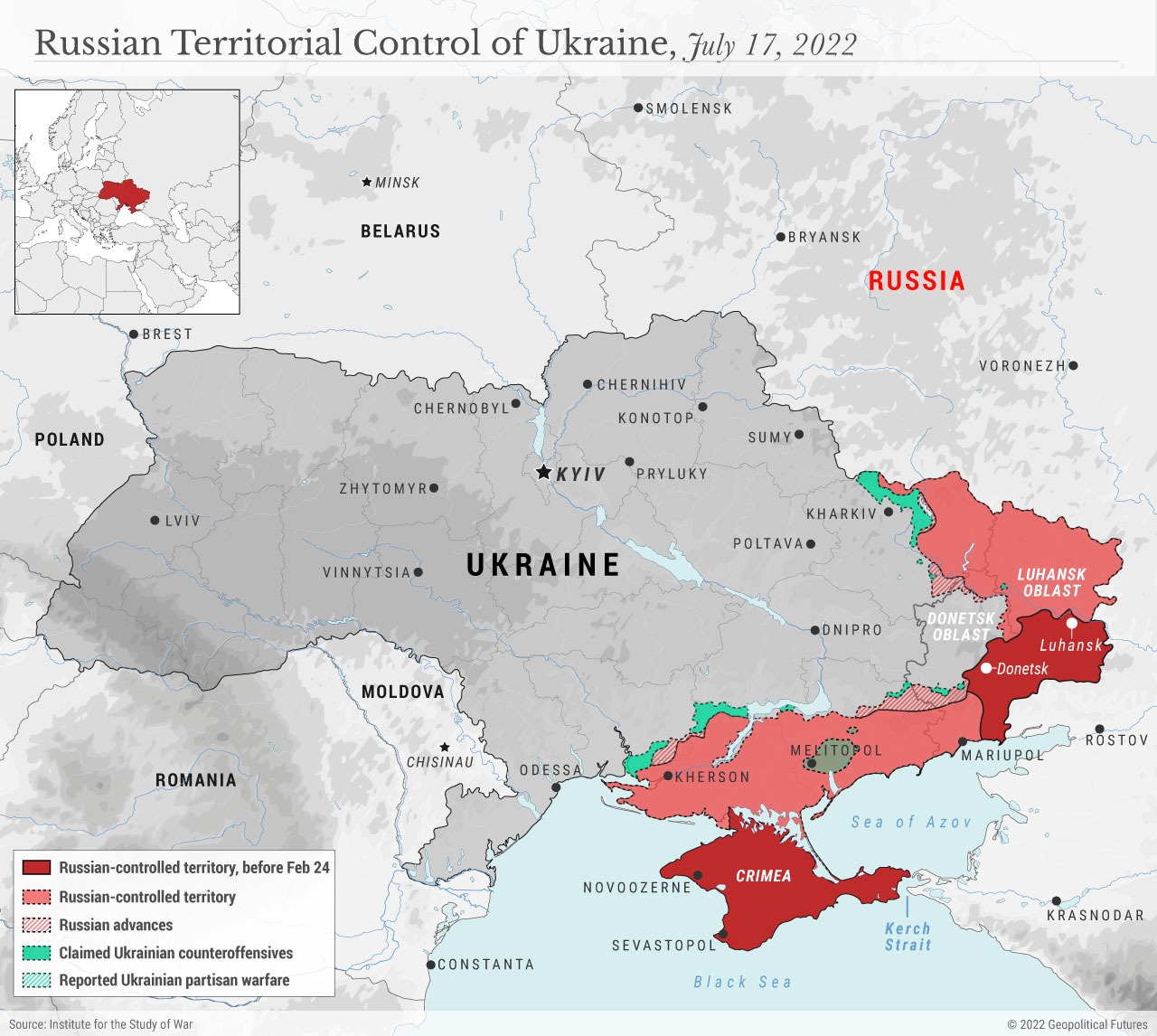 Russian Territorial Control of Ukraine, July 17, 2022