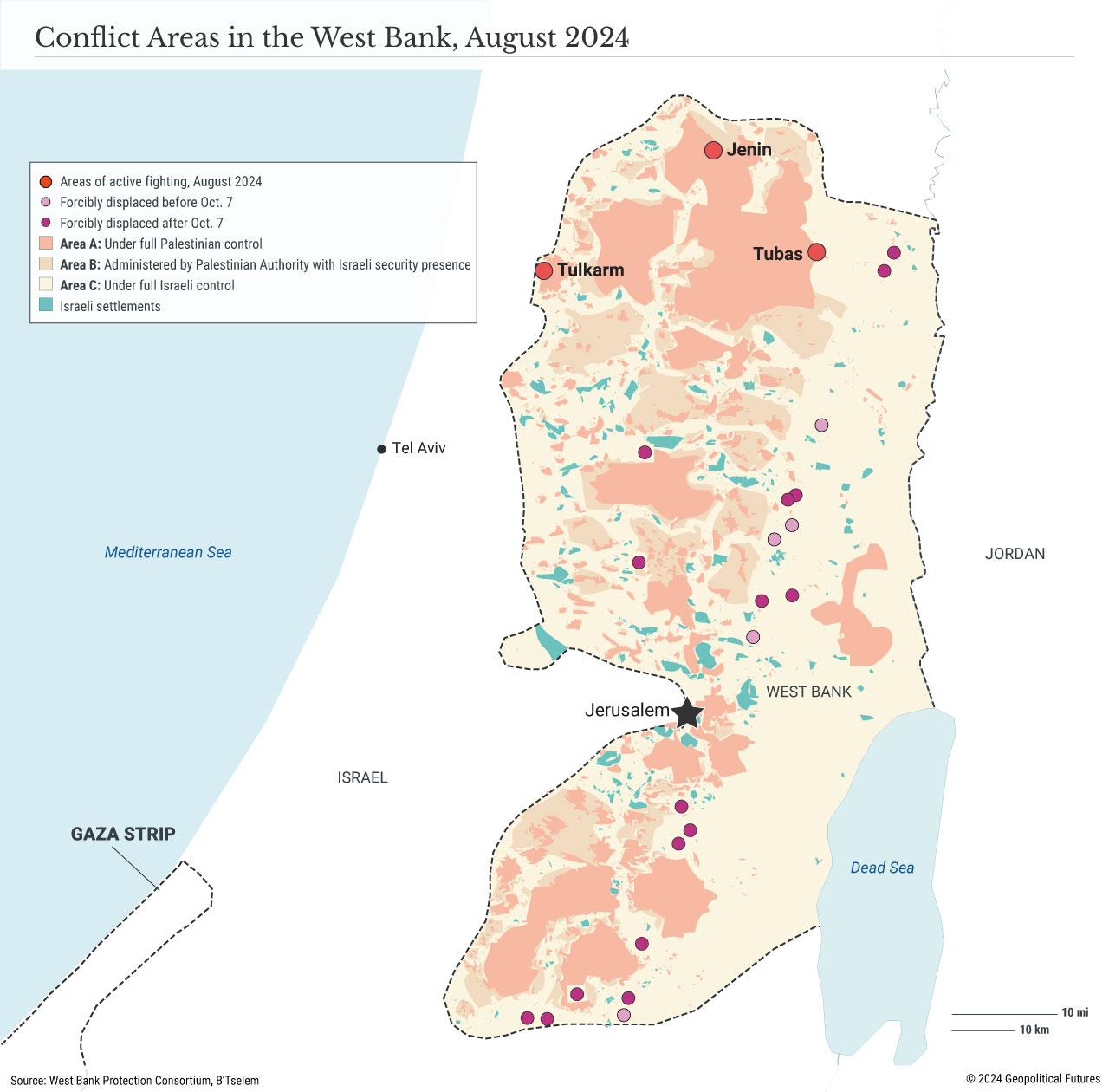 Conflict Areas in the West Bank, August 2024